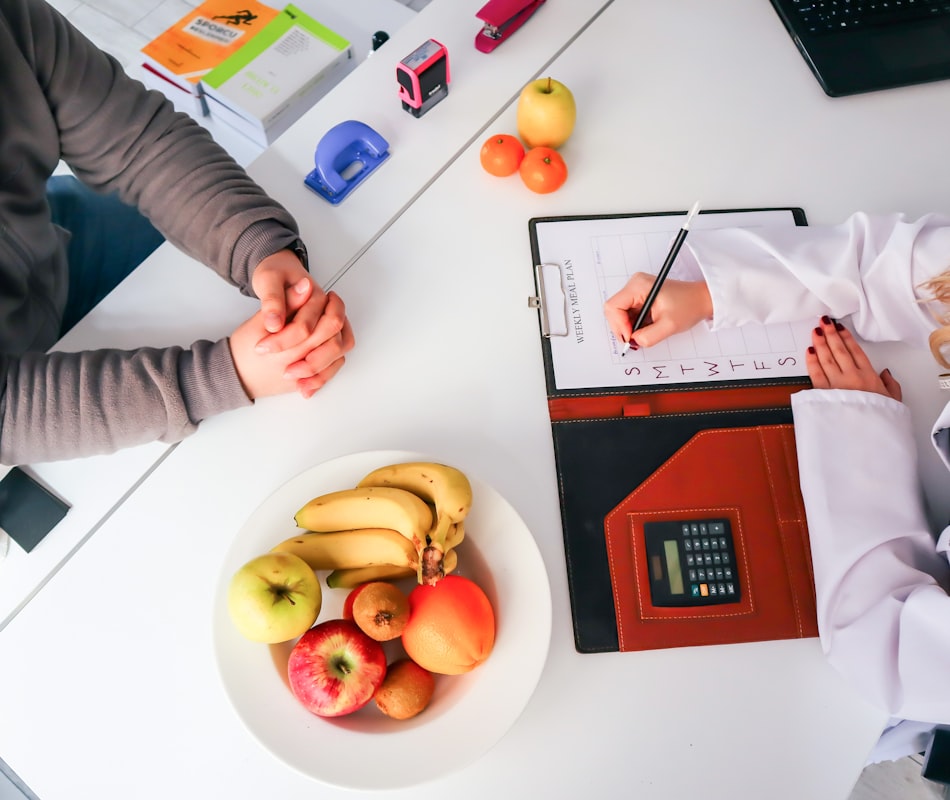 Morning routine with breakfast, exercise equipment, and wellness items
